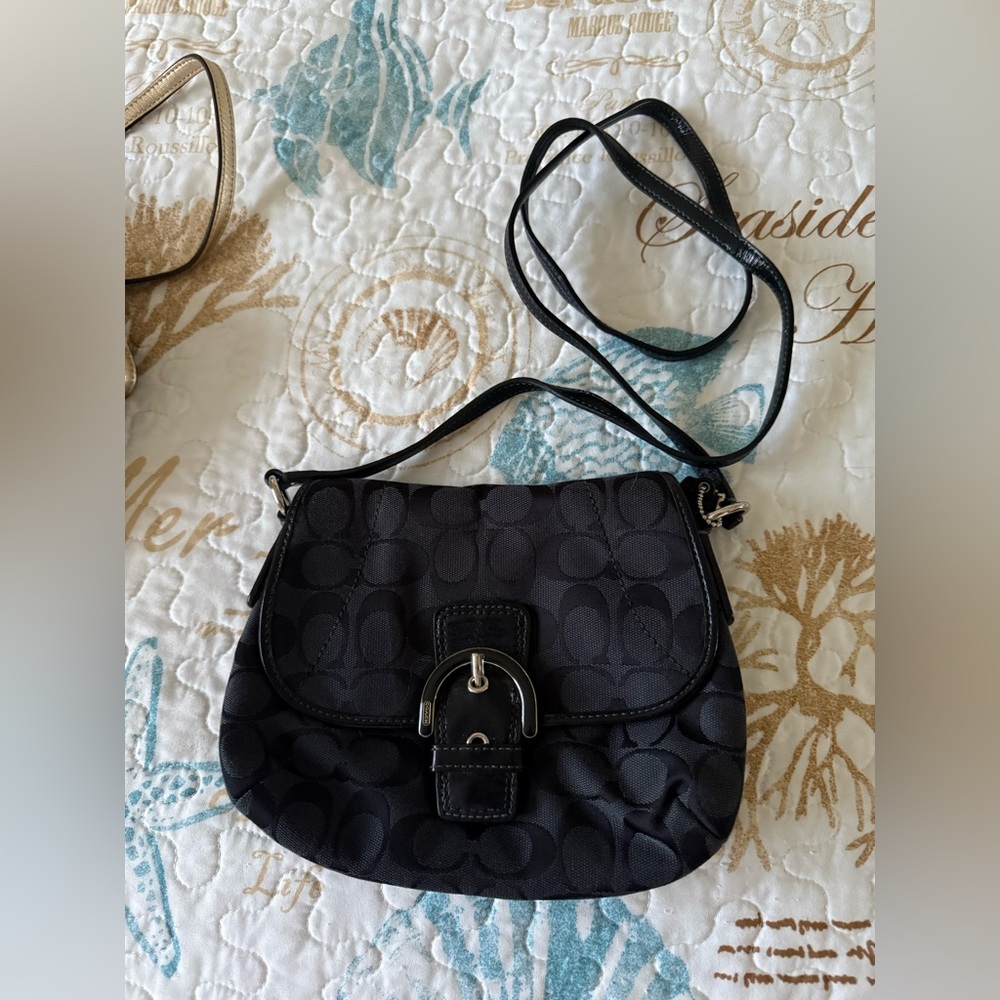 Coach Black Signature Crossbody Bag with Buckle Accent